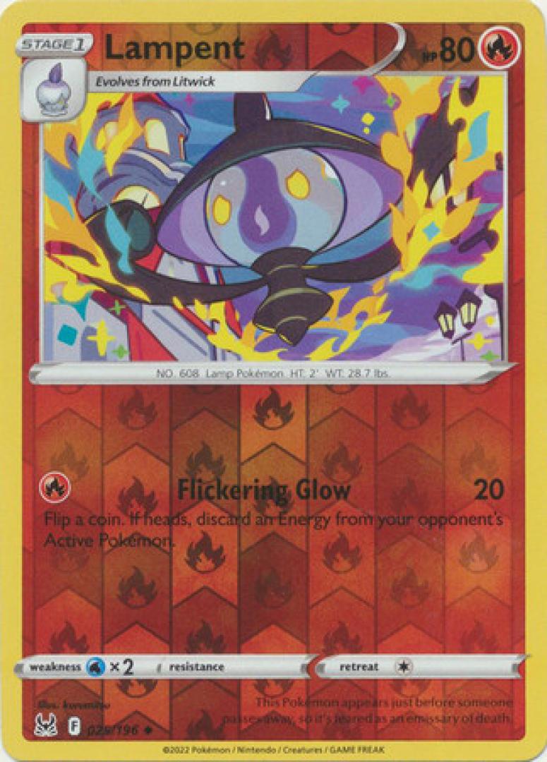 Pokemon Lampent 025/196 (Reverse Holo) Sword & Shield:  Lost Origin Single Card
