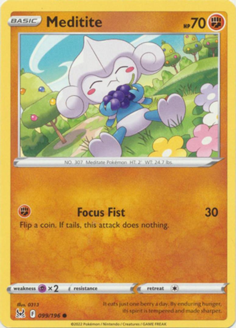 Pokemon Meditite 099/196 Sword & Shield:  Lost Origin Single Card