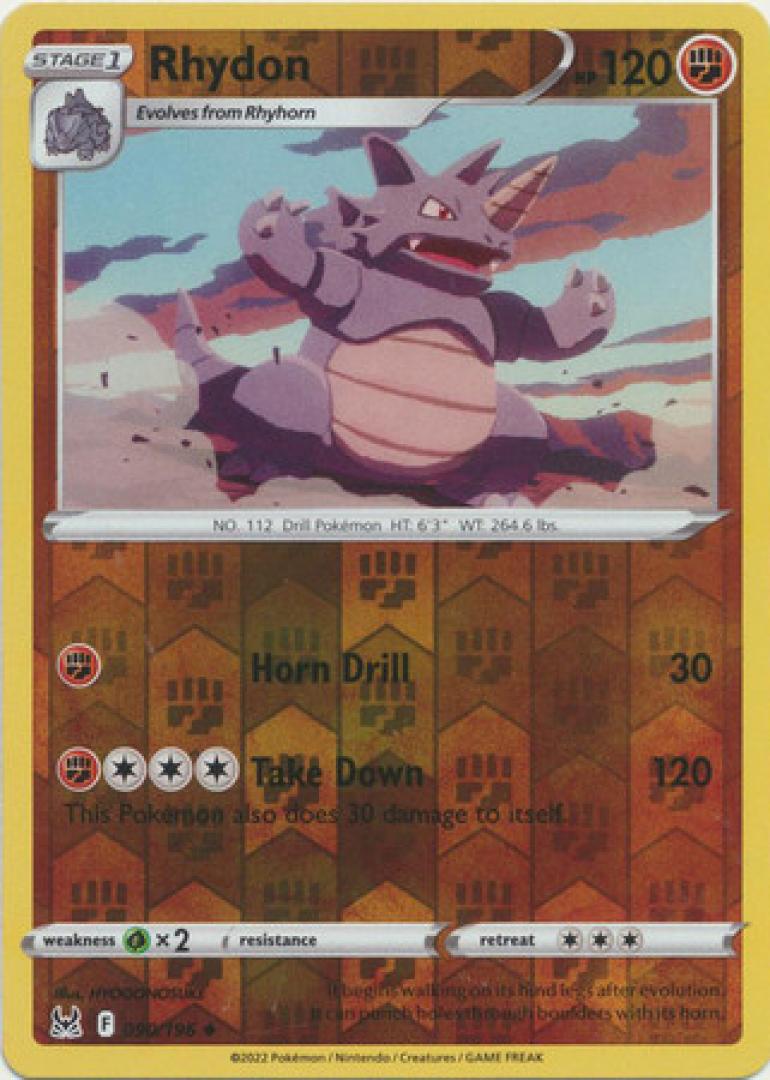 Pokemon Rhydon 090/196 (Reverse Holo) Sword & Shield:  Lost Origin Single Card