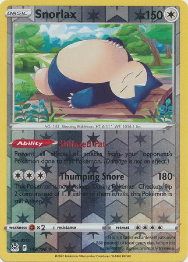 Pokemon Snorlax 143/196 (Reverse Holo) Sword & Shield:  Lost Origin Single Card